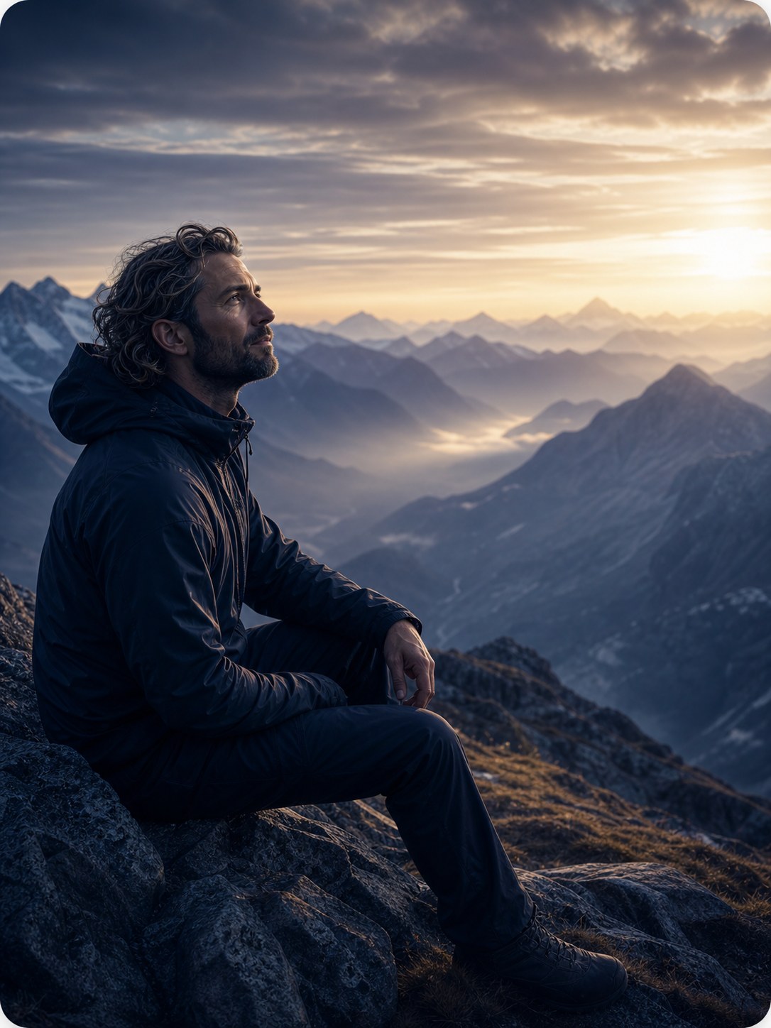 Ruhiges Portrait vor einer warmen Berglandschaft